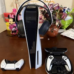 PlayStation 5, Headset, Elite Controller, And Regular Controller