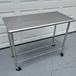 Stainless steel table with wheels, NSF certified, Very good condition, In san pedro