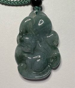 Type A Jadeite Jade Nine Tails Fox Pendant Adjustable Necklace 0346