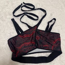 New 1x red black rave festival cyber crop top goth stretchy shirt outfit
