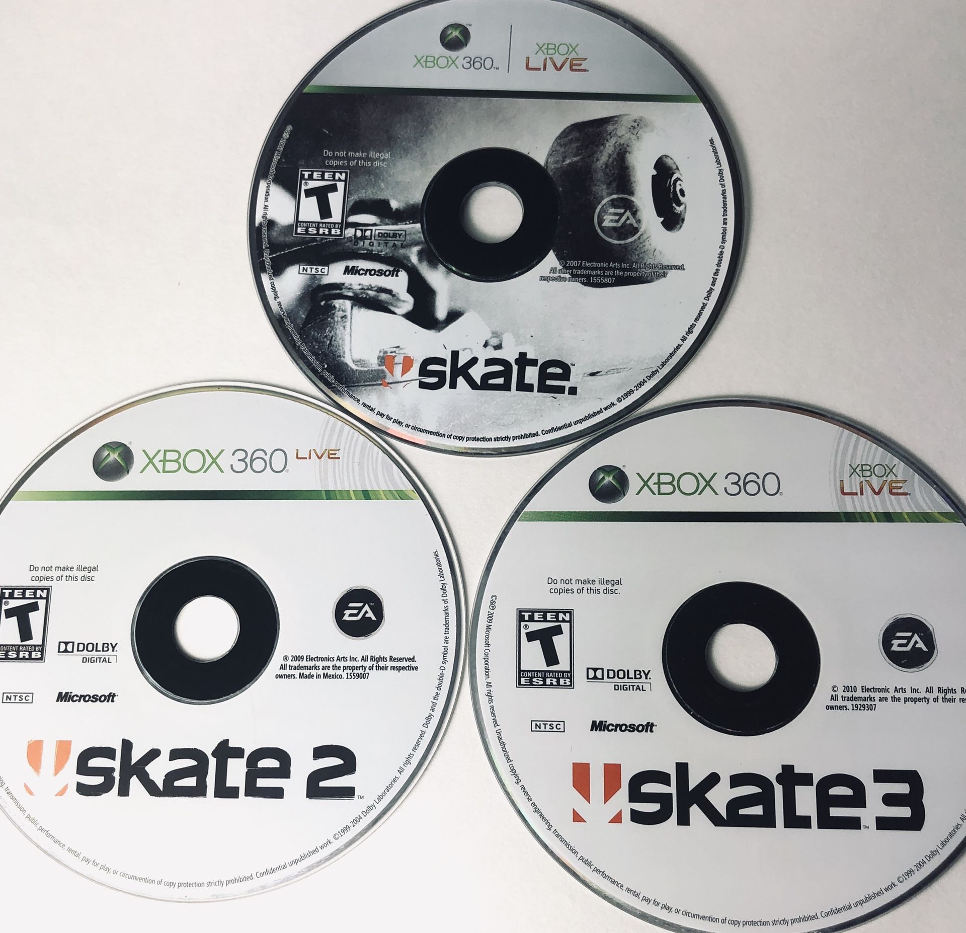 Xbox 360 Skate 1, 2 & 3 Work Perfectly