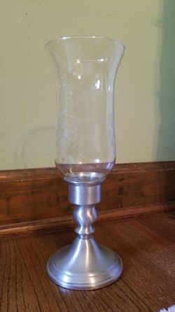 Pewter & Etched Glass Candle Holders Set of 2