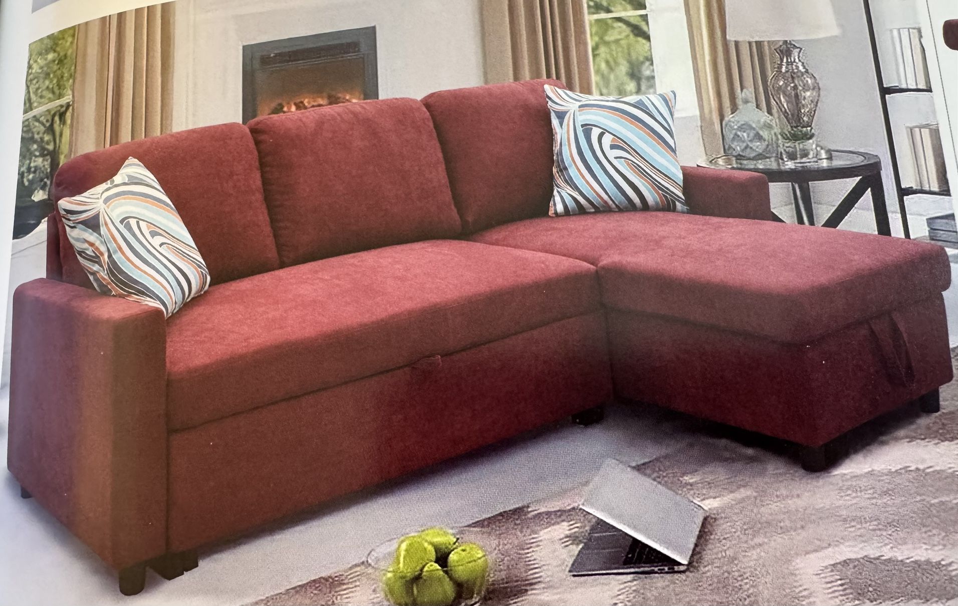 Red Microfiber Sectional Sofa Sleeper Couch