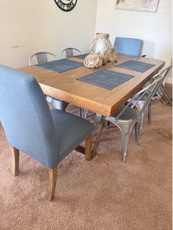 Dining table with 6 chairs - wood & chrome