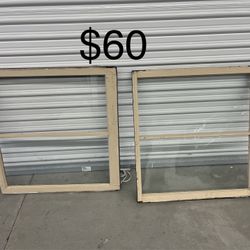 Pair Of Antique Wood Framed Windows