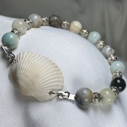  Amazonite Sea Shell Beaded Bracelet 