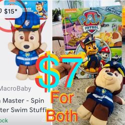 $7 Bundle of Paw Patrol 🐾 Chase Huggable Pool/Tub Flooding Plushy & Large Book Both included