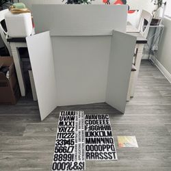 New! White Tri-Fold Display Project Board Kit w Header, Stickers & Paper Measures 36" x 48"