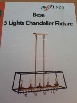 5 Light Chandelier Gold And Mat Black With Crystals