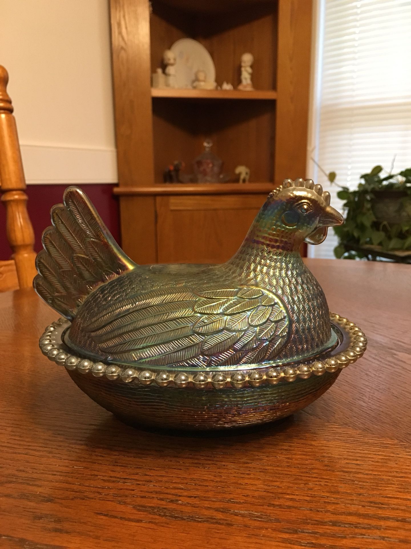 Antique Carnival Glass Hen on Nest