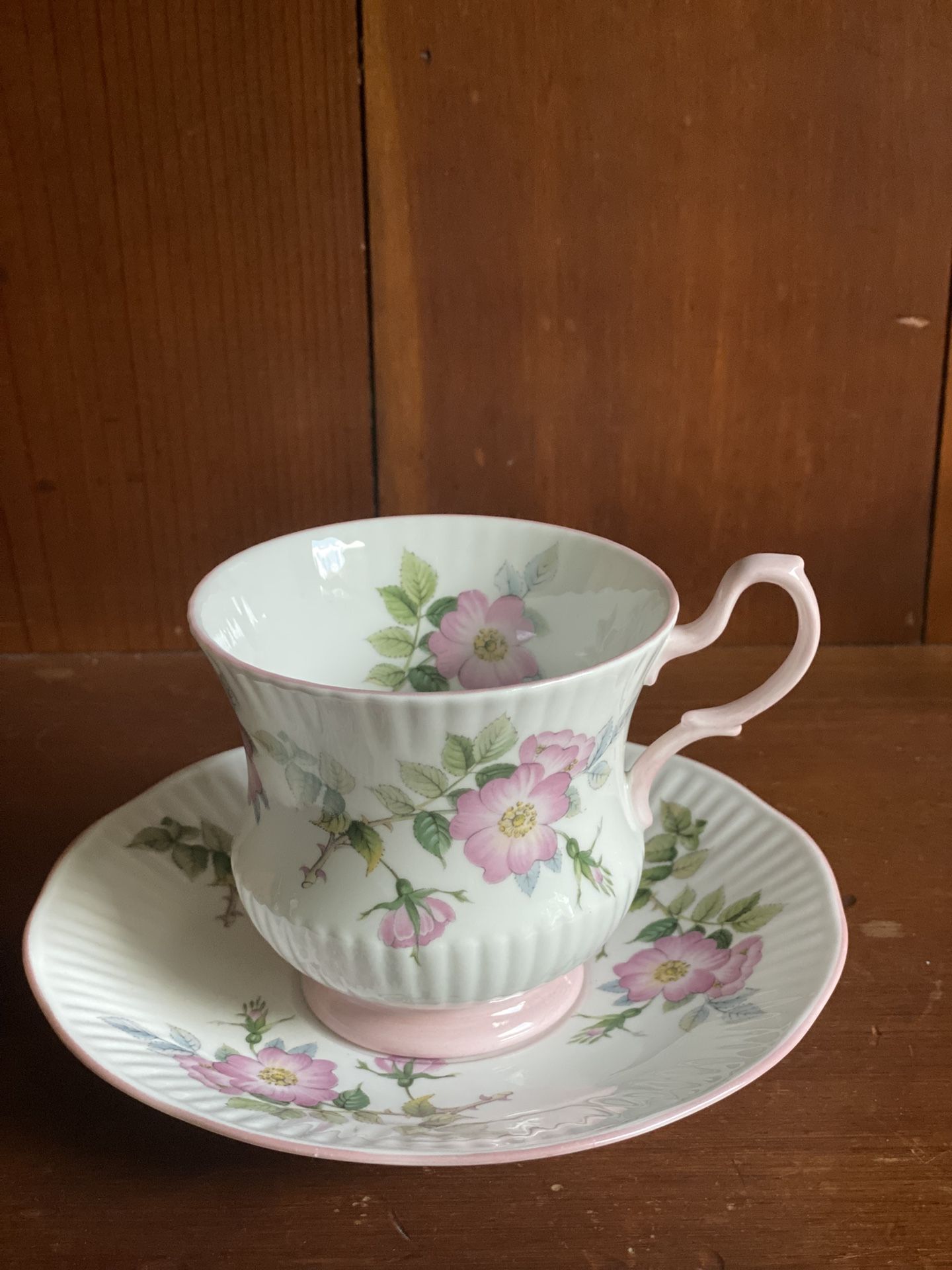 Queen’s Fine Bone China England Rosina Pink Floral, Teacup, And Saucer