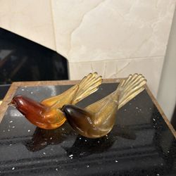 Two Hand Blown Canary Brazillian Yellow Bird Art Glass