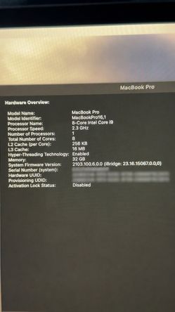 MacBook 16" 2019 32gb 1TB