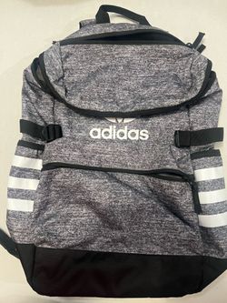 Adidas Gray Backpack White 3-Stripes Logo Padded Straps Hiking Zip