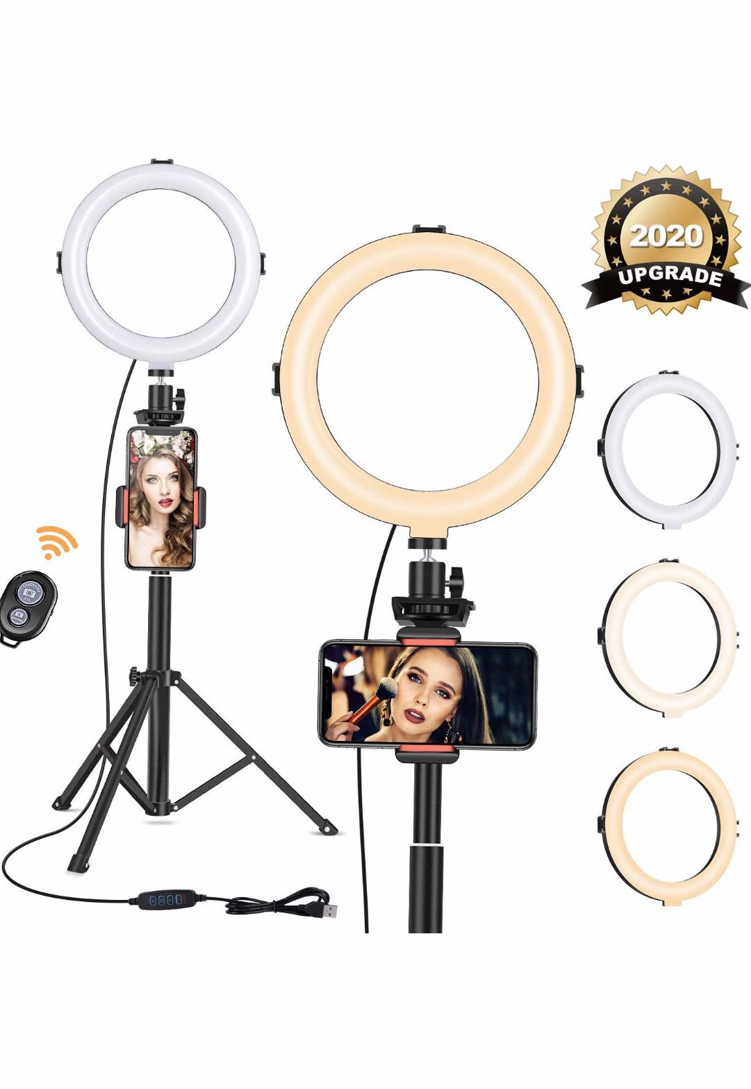 8" Ring Light with Tripod Stand - Dimmable Selfie Ring Light LED Camera Ringlight with Tripod and Phone Holder for Live Stream/Makeup/YouTube Video,