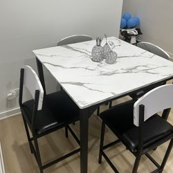 5 Piece Dinning Set Marble Texture