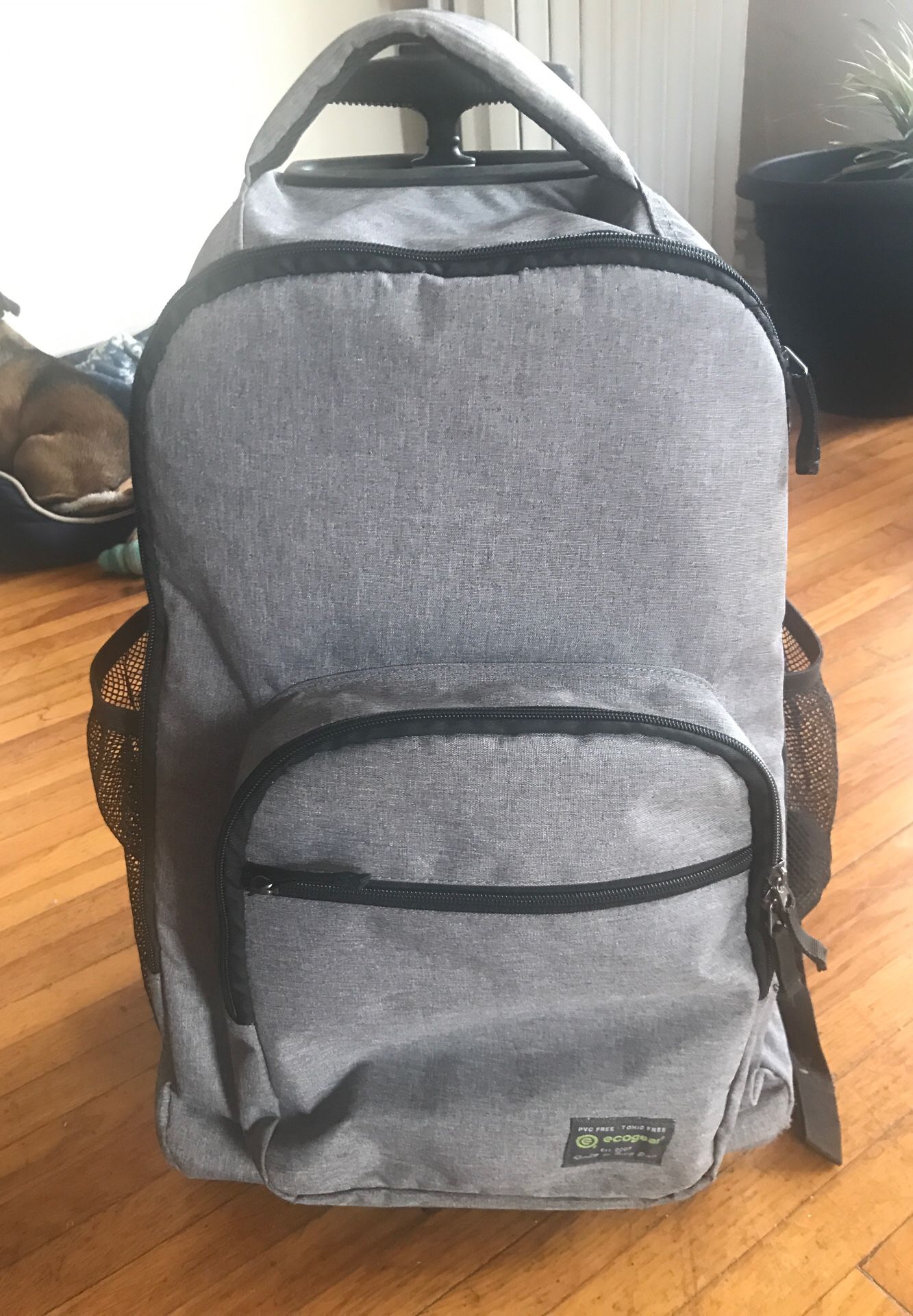 Eco-gear gray backpack w broken wheel
