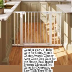 Cumbor 29.7-46" Baby Gate for Stairs, Mom's Choice Awards Winner-Auto Close Dog Gate for the House, Easy Install Pressure Mounted Pet Gates for Doorwa