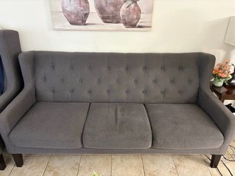 Gray Tufted Fabric 3-Seat Sofa