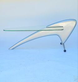 Very Rare Mid Century Modern 1970s Fiberglass Wood and Glass Coffee Table In Superb Condition 