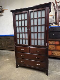 Dark Cherry Armoire / Wardrobe with Glass Doors