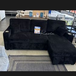 Stylish ‼️ black Sectional Sofa With Pull-out Bed & Storage 