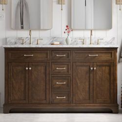 Allen+Roth Roveland 60in. Deep Walnut Undermount Double Sink Bathroom Bathroom Vanity w/o MarbleTop