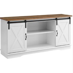 58" Modern Farmhouse TV Stand in White & Rustic Oak by Walker Edison