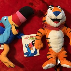 Vintage Toucan Sam and Tony the Tiger plush