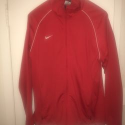 Nike Full Zip Up Track Warm-up Jacket Red Large White Stripe Sports