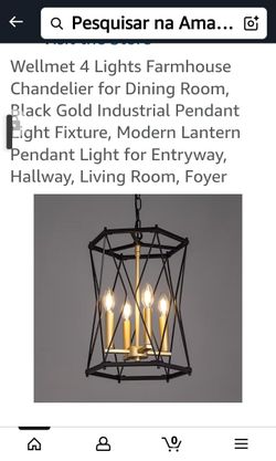 Wellmet 4 Lights Farmhouse Chandelier for Dining Room, Black Gold Industrial Pendant Light Fixture