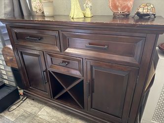 Bob’s Furniture Wooden Buffet with wine rack