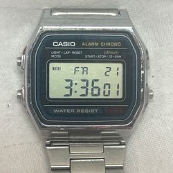 Casio A158W Digital Quartz Watch Silver Bracelet Alarm Wrist Watch Parts Read*
