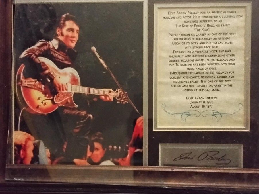 ELVIS PRESLEY PHOTO SIGNED and FRAMED BIOGRAPHY