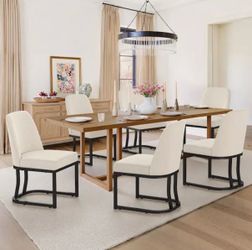 6X Linen fabric dining chairs with metal leg