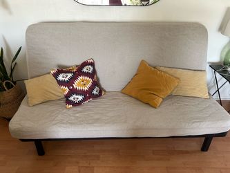 Gray Futon Sofa Bed with Black Frame