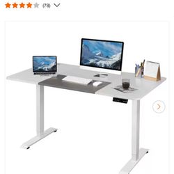 55 in. White Electric Standing Desk Height Adjustable Wooden Workstation