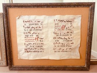 Framed Medieval Manuscript Page Latin Chant Music Sheet Art Renaissance Vellum