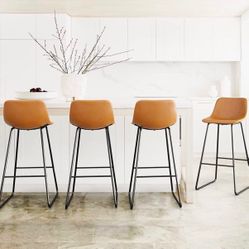 Urban Armless Bar Stools, Modern Industrial Faux Leather Dining  Set of 4,Barstools