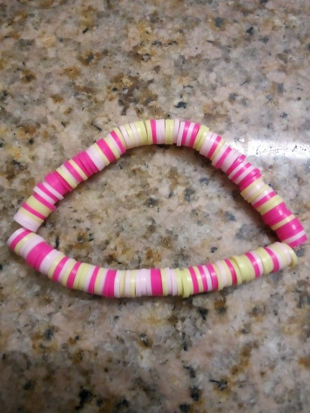 Pink And Yellow Clay Bead Bracelet
