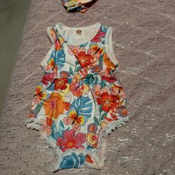 New Baby Girl Onesie Romper Bodysuit With Headband Colorful Butterfly 
