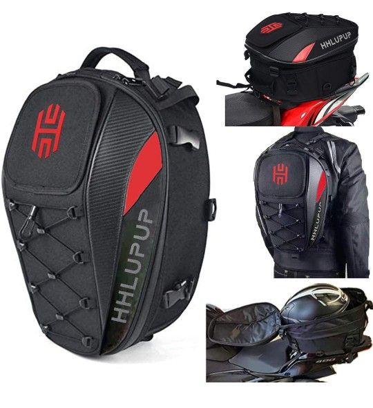 Motorcycle Tail Bag Seat Helmet - 38L Motorcycle Backpack Waterproof Luggage Bags (Red)