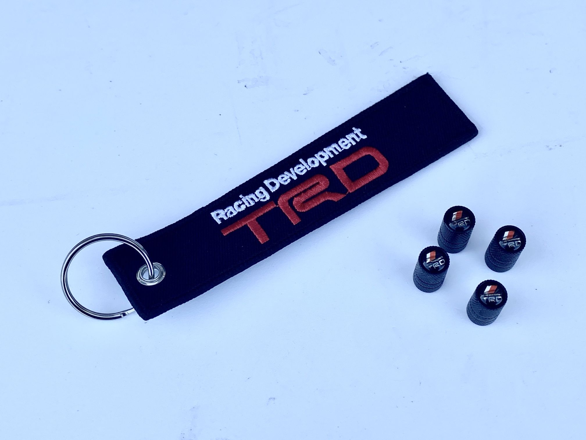 TOYOTA TRD KEYCHAIN TAG AND VALVE STEM CAPS COMBO $15