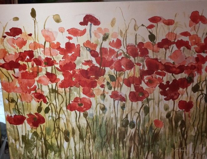 Rare Fabrice de Villeneuve 40x30 numbered canvas painting Sea Of Poppies 943/995. Comes with certificate of authenticity.