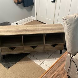 Table With Storage Wicker Bins And 3 Drawers