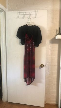 Red and Black Sequin Maxi Dress with Shrug