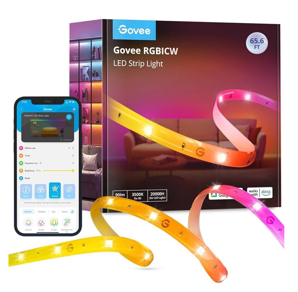 Govee RGBIC LED Strip Lights for Room with Warm White 65.6ft, Smart LED Strip Lighting Alexa Compatible, Color Changing LED Lights Music Sync