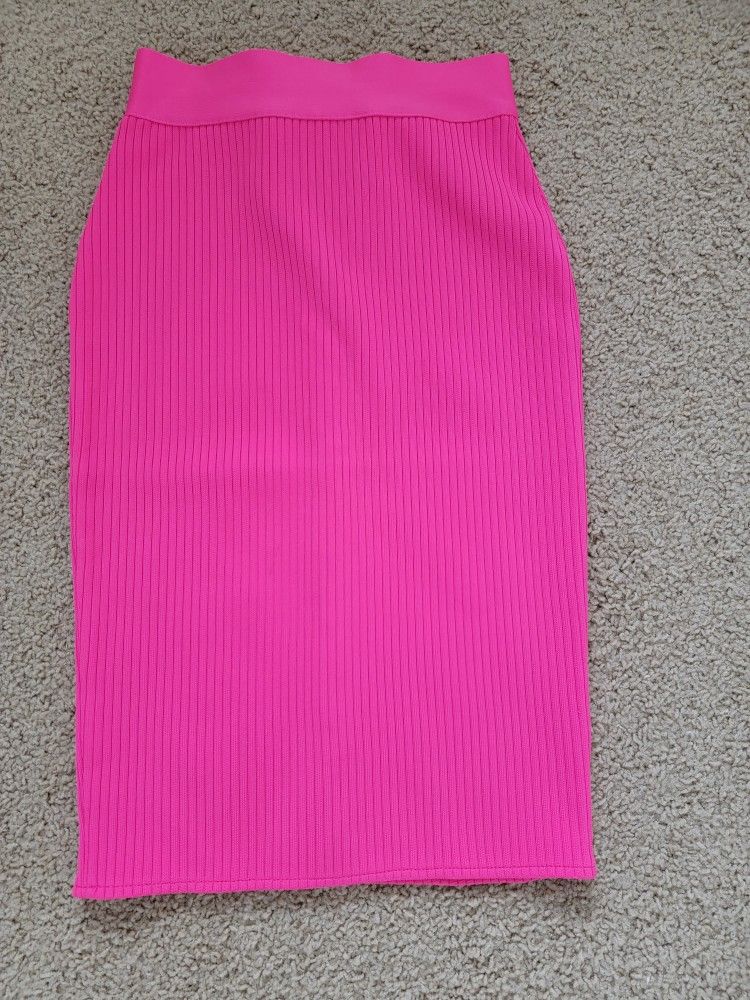 PENCIL PINK RIBBED BANDAGE SKIRT SMALL NEW