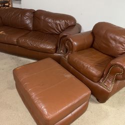 Leather Sofa Set – Couch, Chair & Ottoman