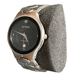 Men’s Wristwatch Vintage BENRUS BNW745 Genuine Diamond Watch Stainless Steel Bracelet Watch Quartz Watch